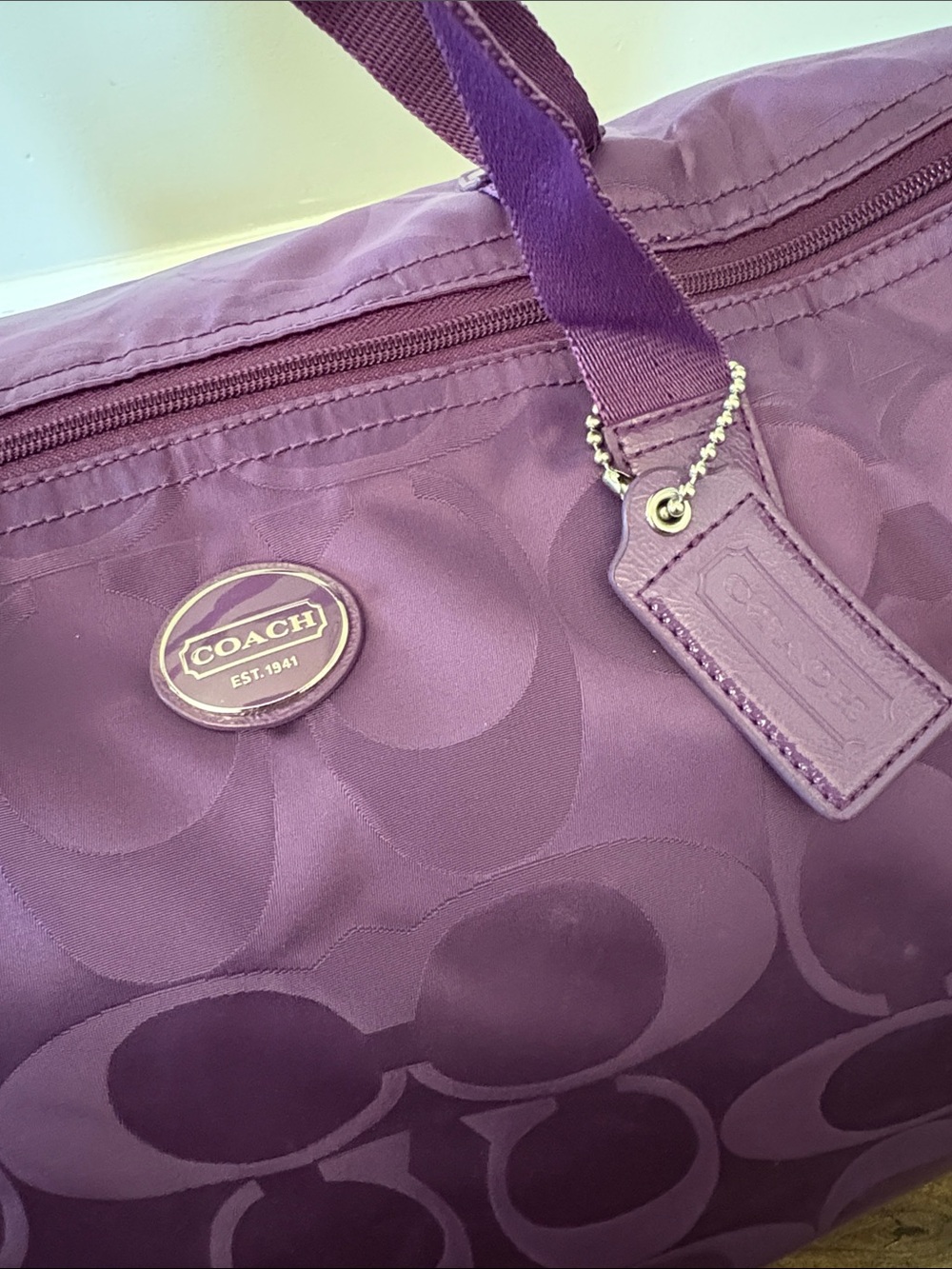 COACH Getaway Signature Nylon Packable Weekender Tote Bag Amethyst Purple NWOT - Picture 6 of 10